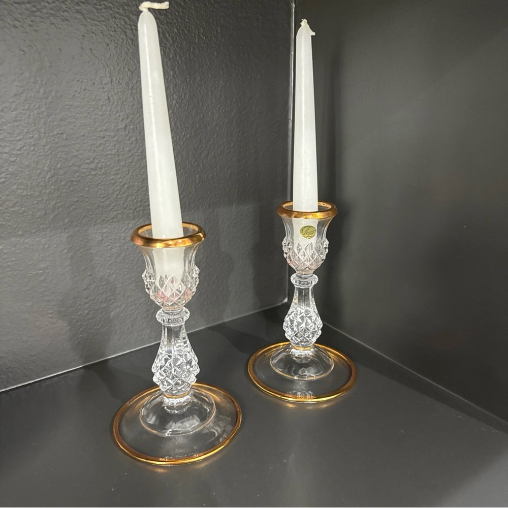 Gold and White Crystal Candle Holders